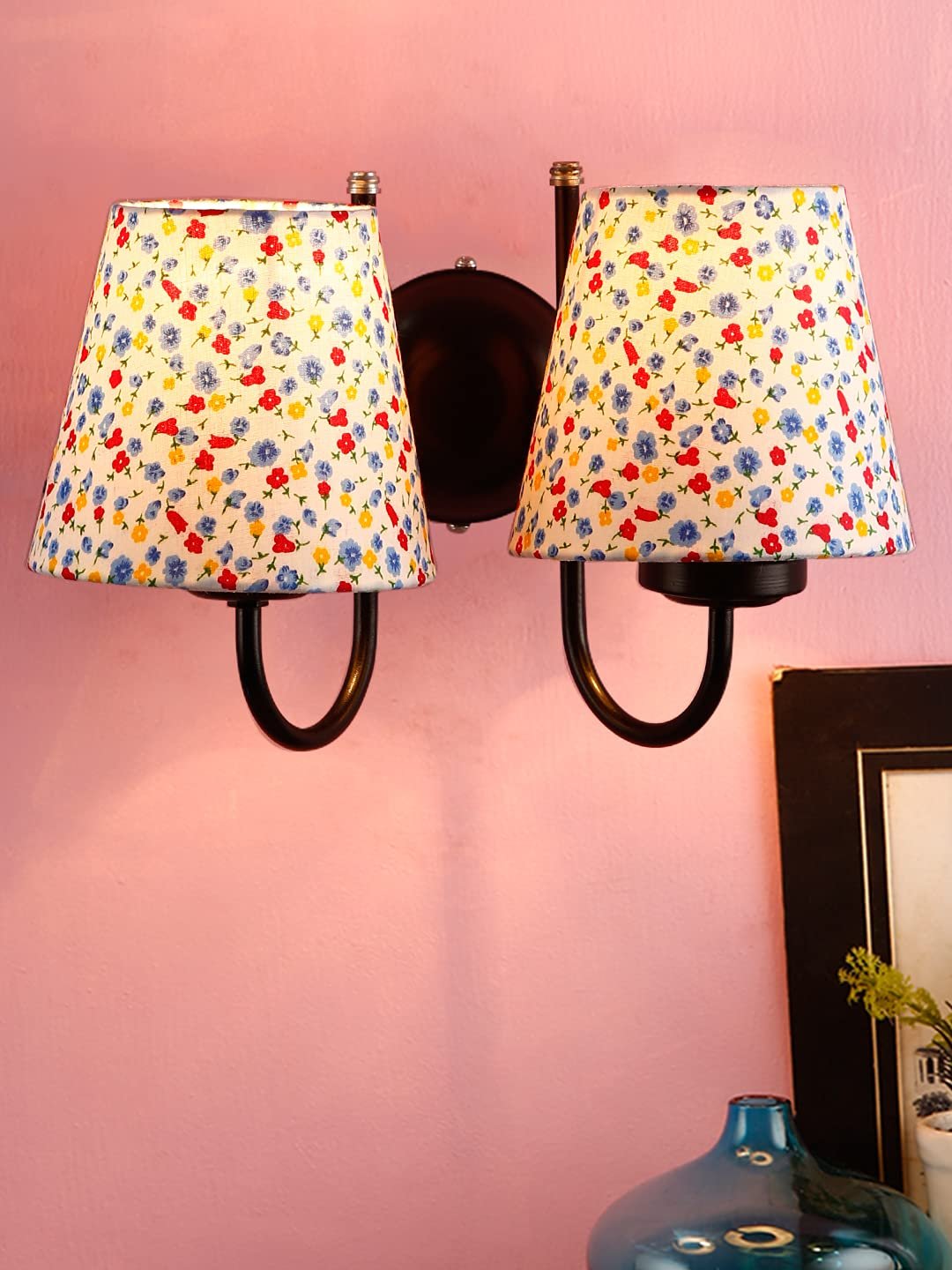 Multicolor conical Cotton Double Wall Mounted lamp with Black Base,V89