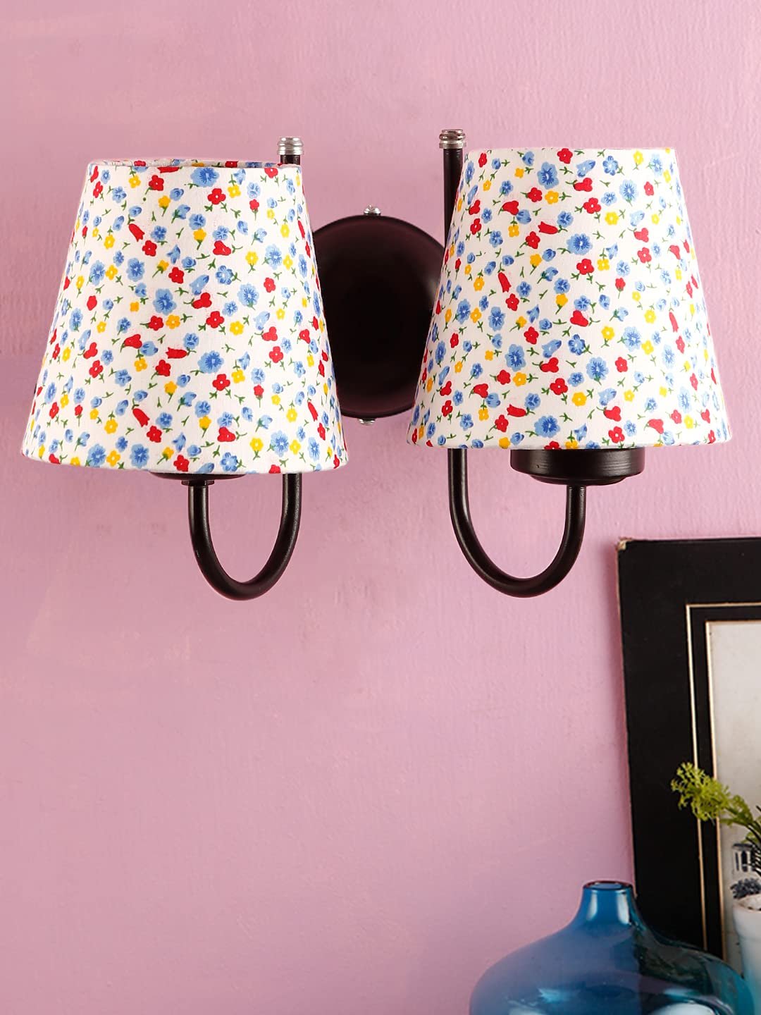 Multicolor conical Cotton Double Wall Mounted lamp with Black Base,V89