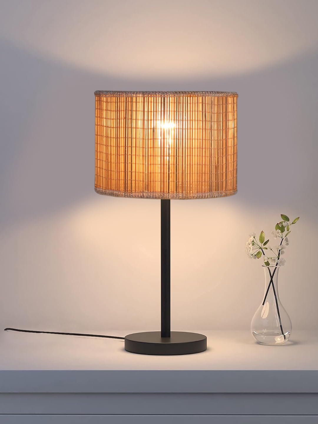 Black Night Table Lamp for Bedroom | Elegant Bedside Lamp with Warm LED Light & Stylish Design - Model VD23
