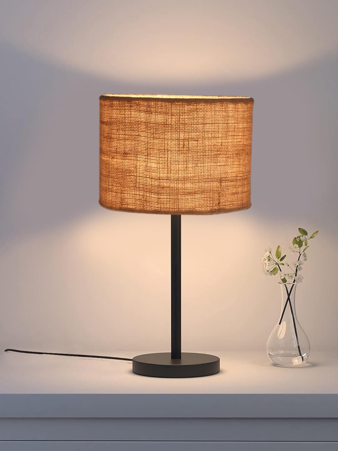 Black Night Table Lamp for Bedroom | Elegant Bedside Lamp with Warm LED Light & Stylish Design - Model VD31