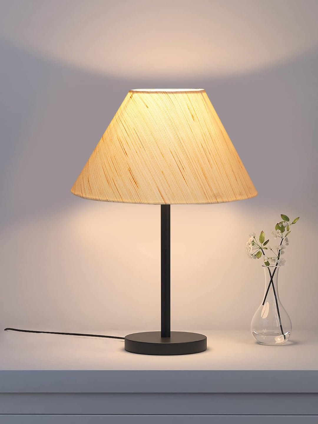 Black Night Table Lamp for Bedroom | Elegant Bedside Lamp with Warm LED Light & Stylish Design - Model VD23