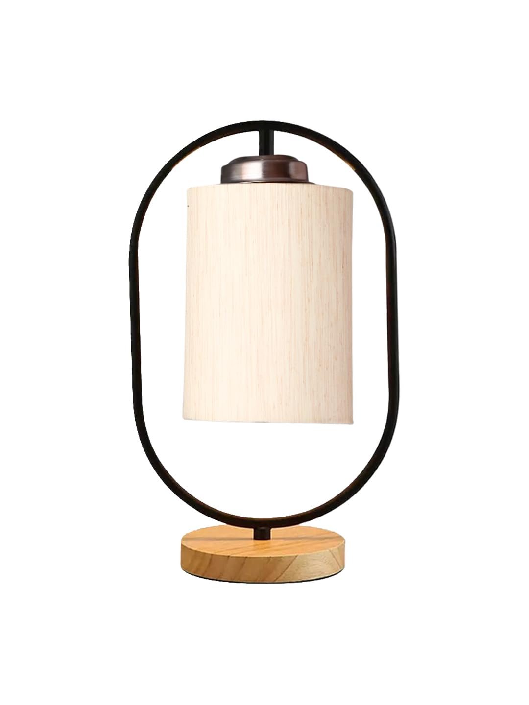 Off-White Cotton Wooden & Iron Table Lamp -17 Inch Height -A