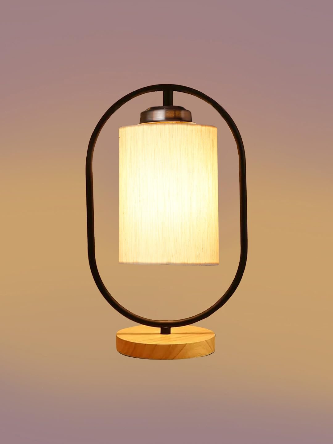 Off-White Cotton Wooden & Iron Table Lamp -17 Inch Height -A