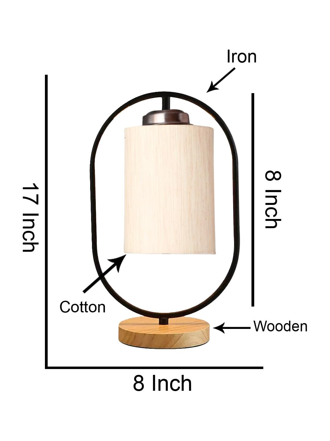Off-White Cotton Wooden & Iron Table Lamp -17 Inch Height -A
