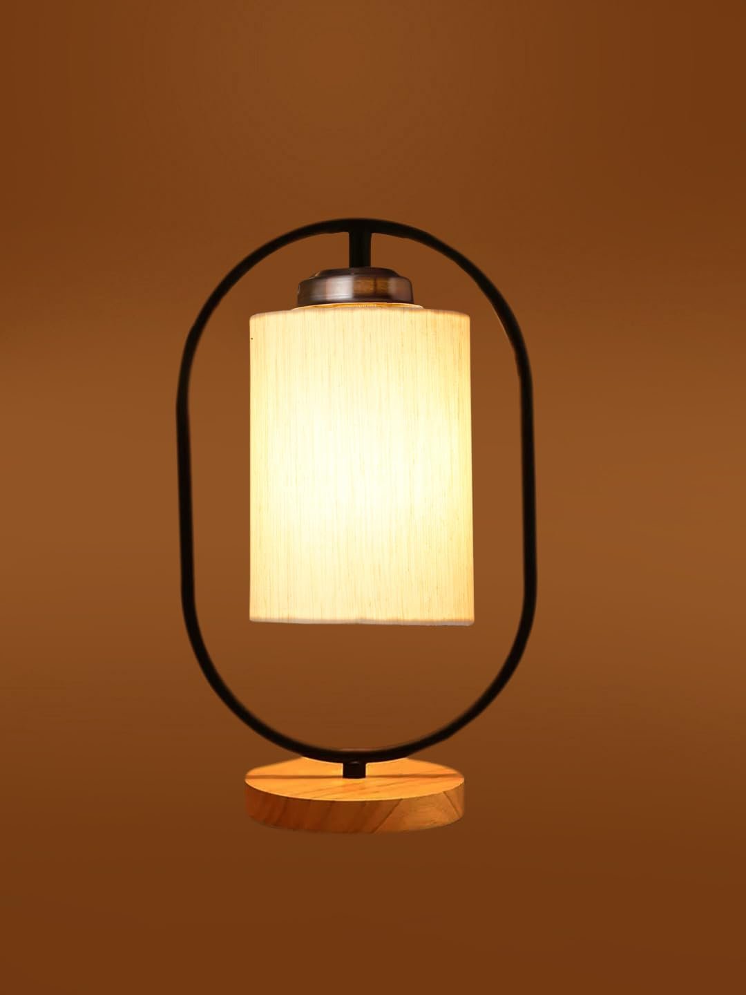 Off-White Cotton Wooden & Iron Table Lamp -17 Inch Height -A