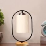 Off-White Cotton Wooden & Iron Table Lamp -17 Inch Height -A
