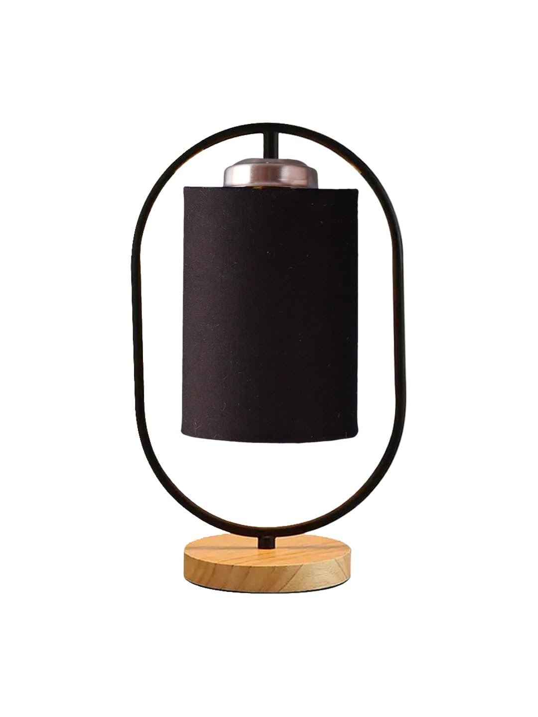 Black Cotton Drum Wooden & Iron Table Lamp -17 Inch Height -B