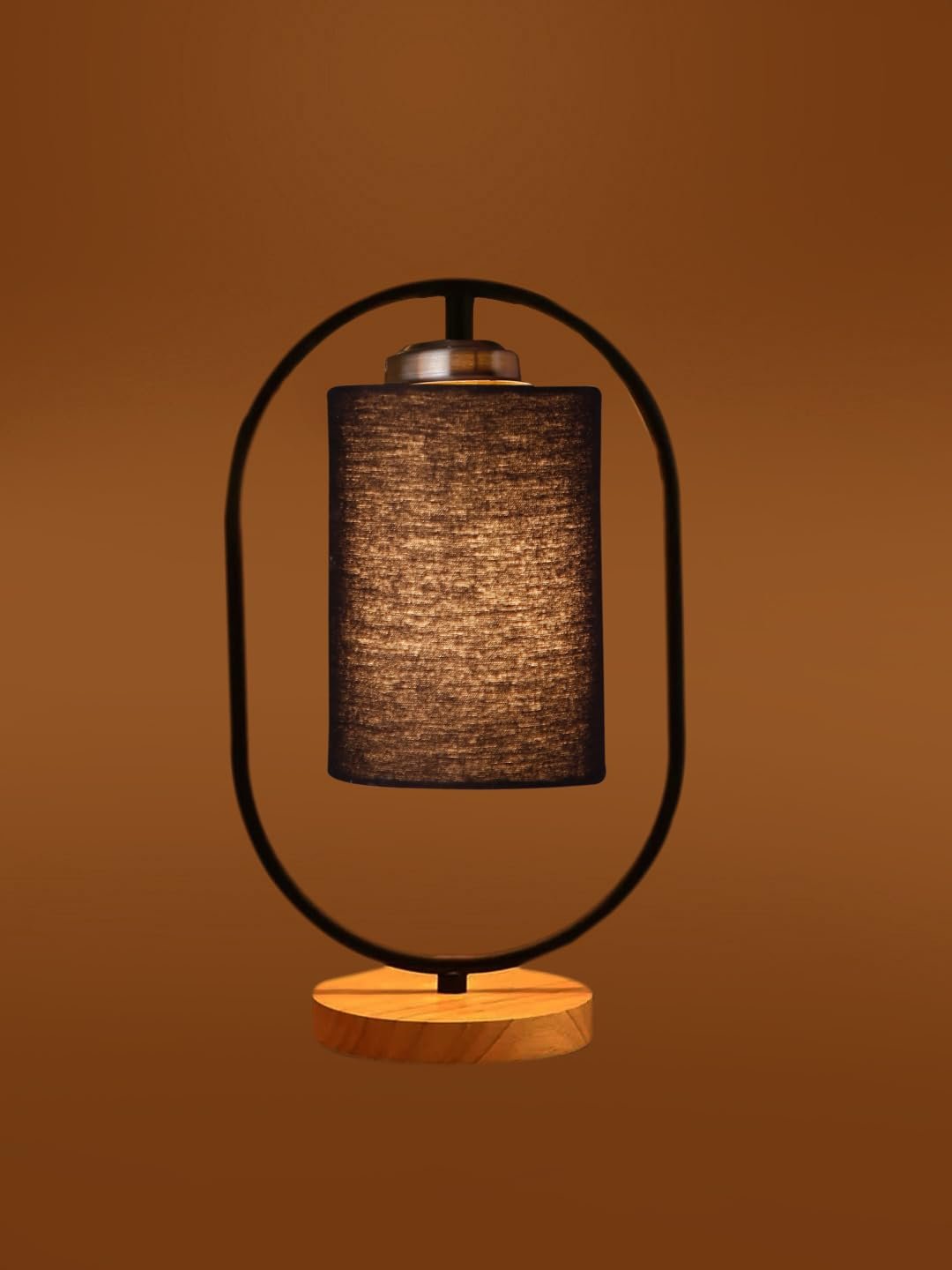 Black Cotton Drum Wooden & Iron Table Lamp -17 Inch Height -B