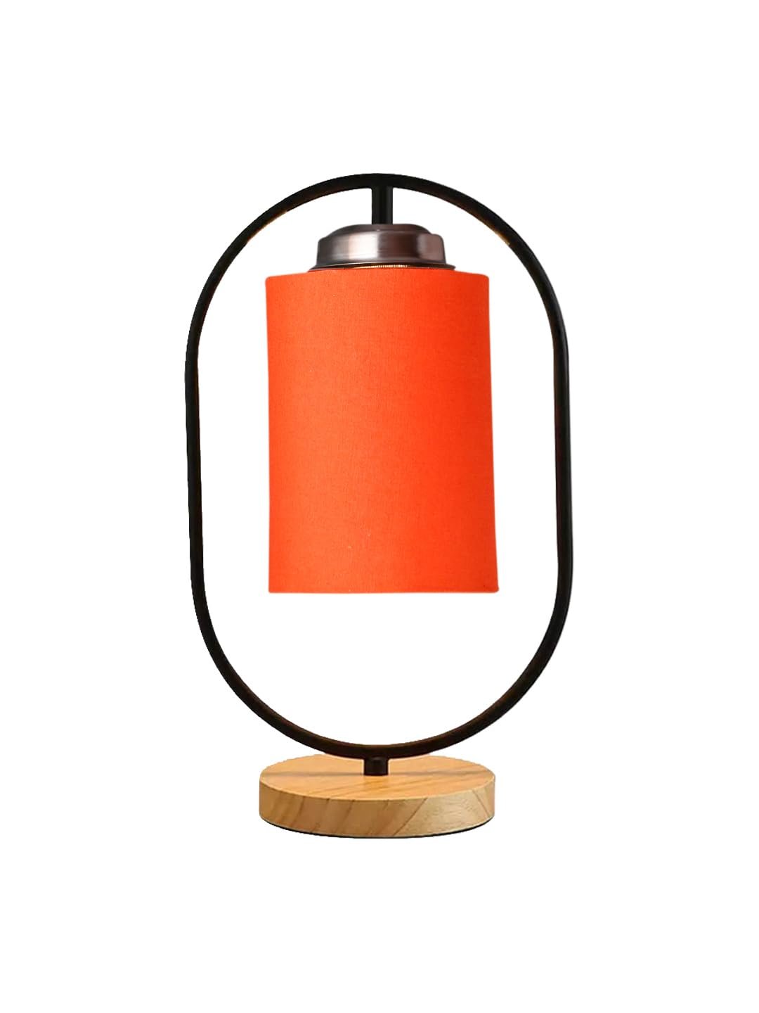 Orange Cotton Drum Wooden & Iron Table Lamp -17 Inch Height -D