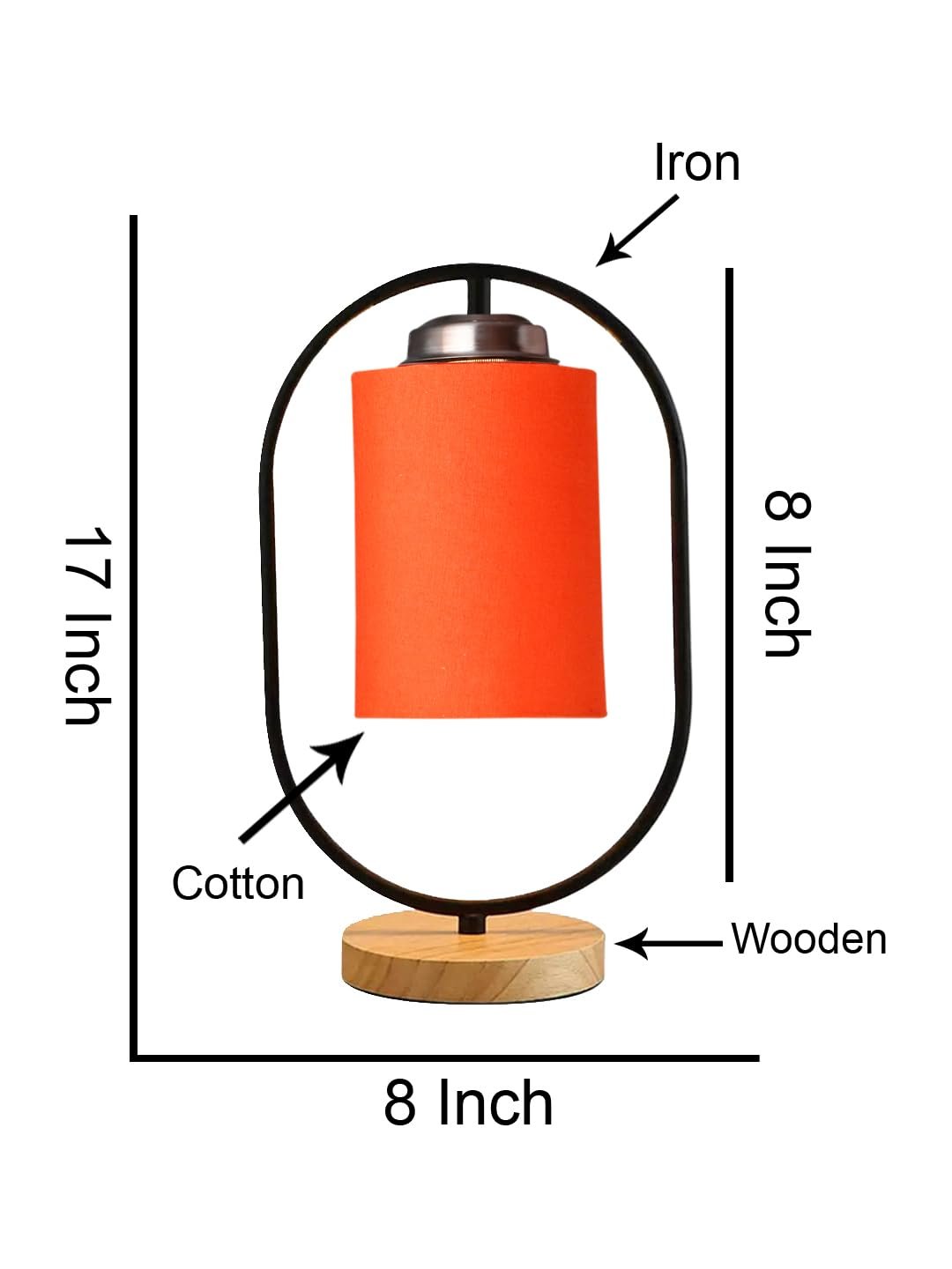 Orange Cotton Drum Wooden & Iron Table Lamp -17 Inch Height -D