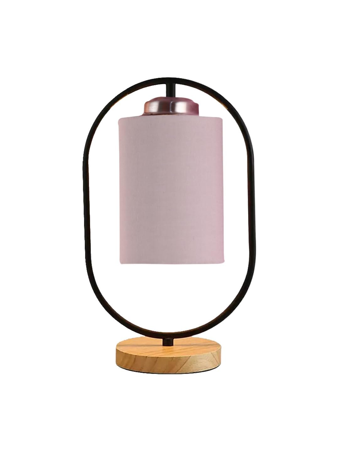 Grey Cotton Drum Wooden & Iron Table Lamp -17 Inch Height -G