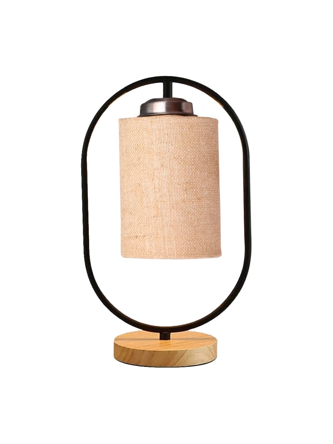 Beige Jute Drum Wooden & Iron Table Lamp -17 Inch Height -I