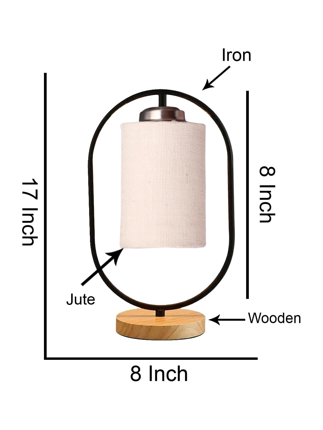 White Jute Drum Wooden & Iron Table Lamp -17 Inch Height -J