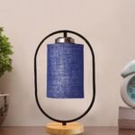 Blue Jute Wooden Floor & Iron Table Lamp -17 Inch Height -M