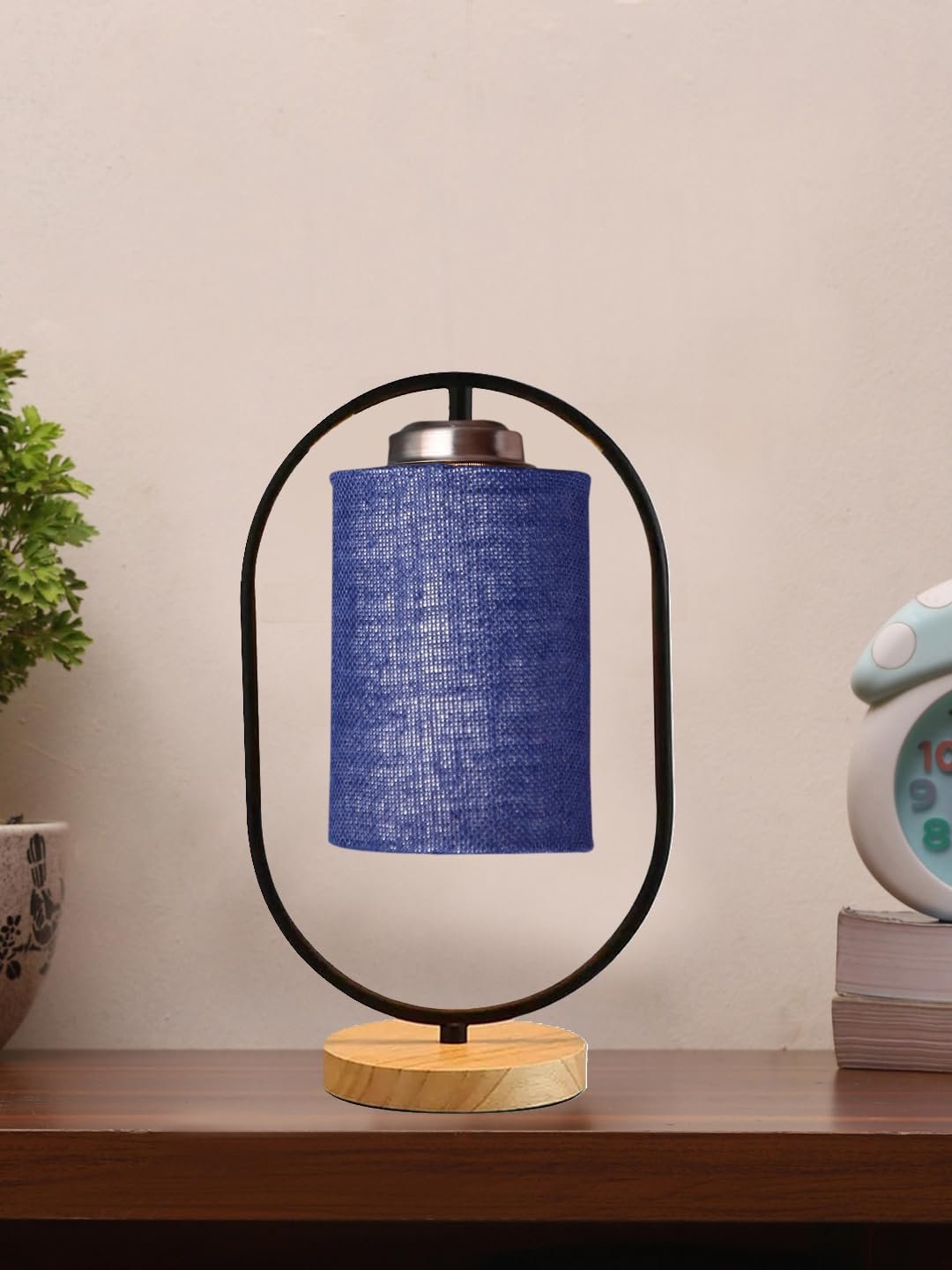 Blue Jute Wooden Floor & Iron Table Lamp -17 Inch Height -M