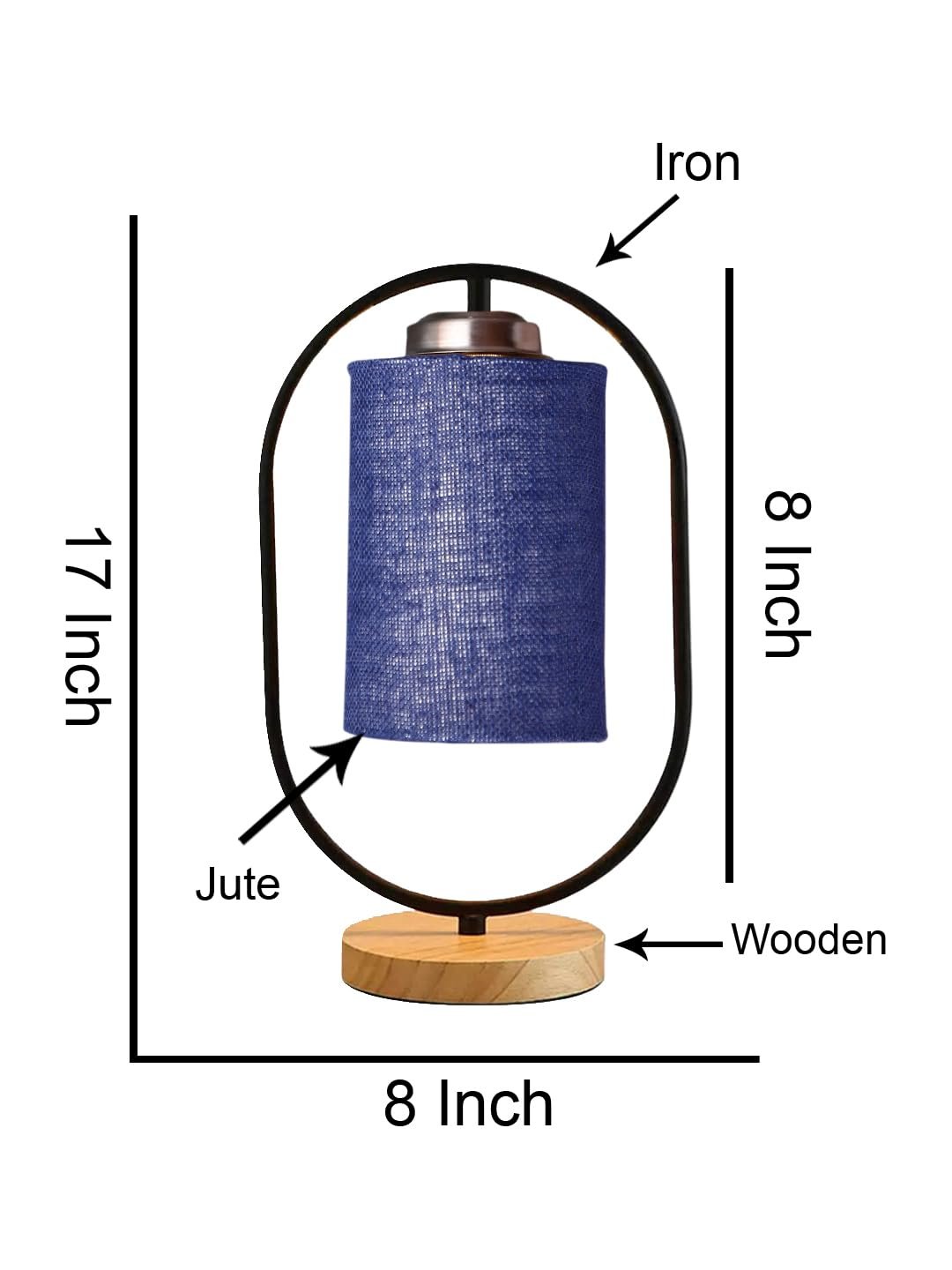 Blue Jute Wooden Floor & Iron Table Lamp -17 Inch Height -M