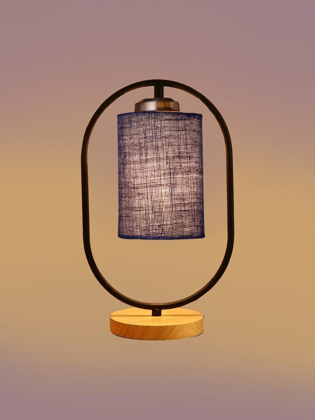 Blue Jute Wooden Floor & Iron Table Lamp -17 Inch Height -M