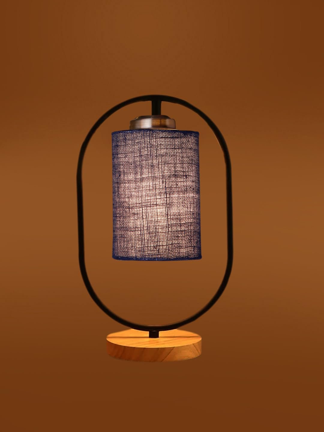 Blue Jute Wooden Floor & Iron Table Lamp -17 Inch Height -M