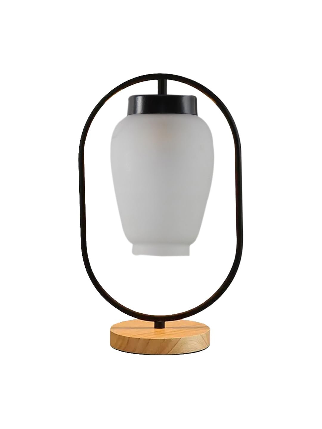 Milky Glass Wooden & Iron Table Lamp -17 Inch Height -Q