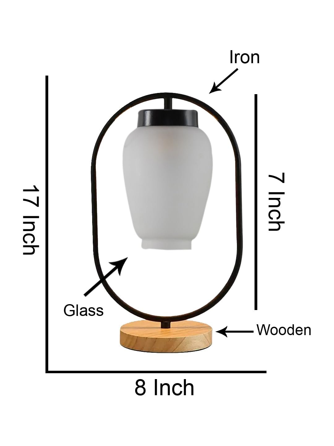 Milky Glass Wooden & Iron Table Lamp -17 Inch Height -Q
