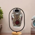 Multicolor Glass Wooden & Iron Table Lamp -17 Inch Height -R