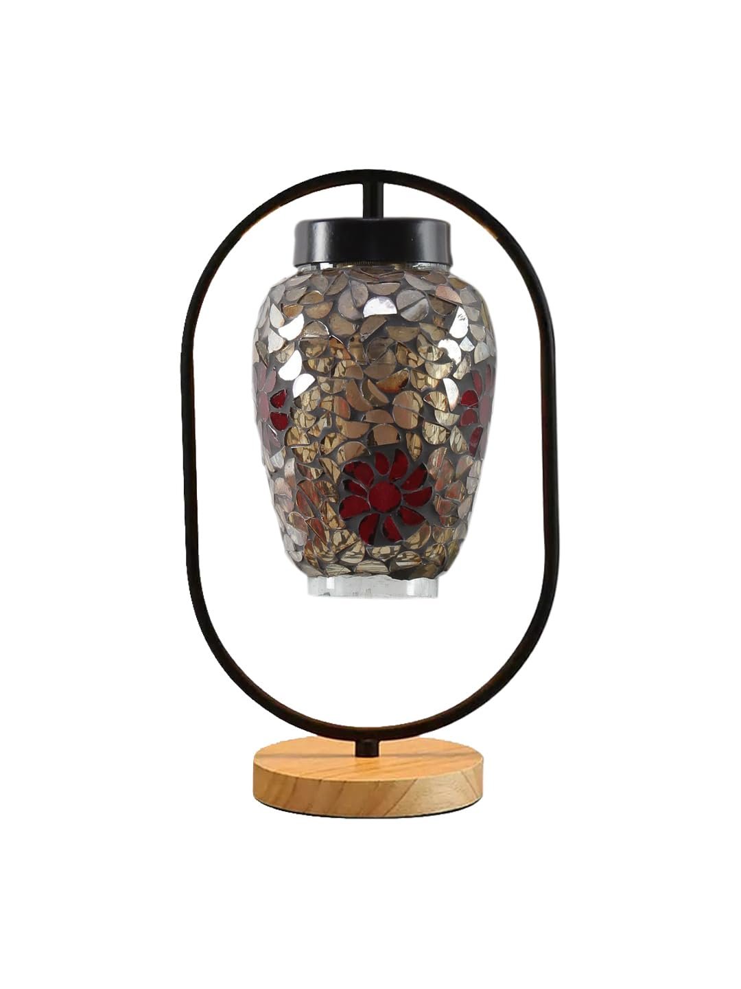 Multicolor Glass Wooden & Iron Table Lamp -17 Inch Height -R