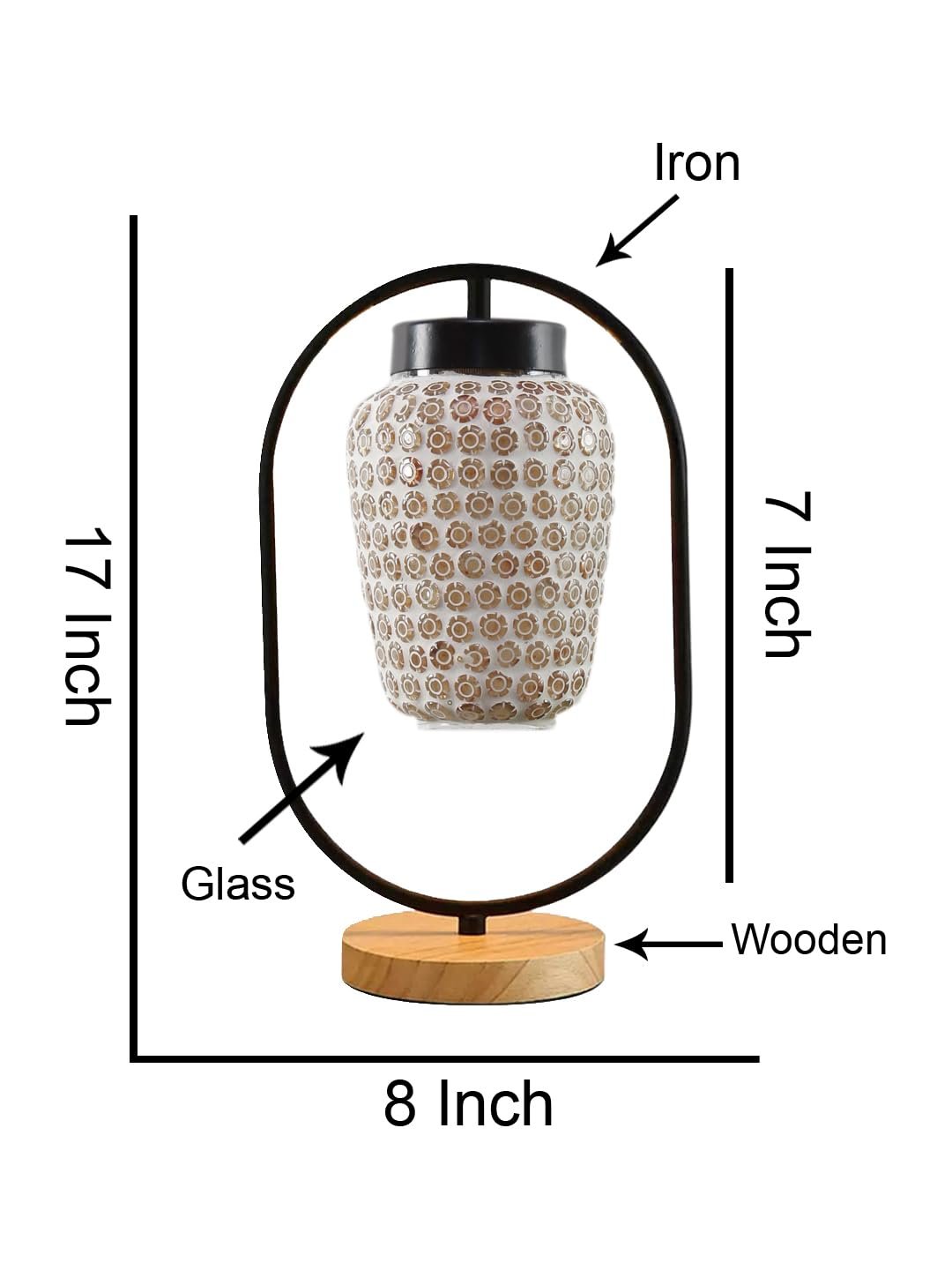 Multicolor Glass Wooden & Iron Table Lamp -17 Inch Height -U