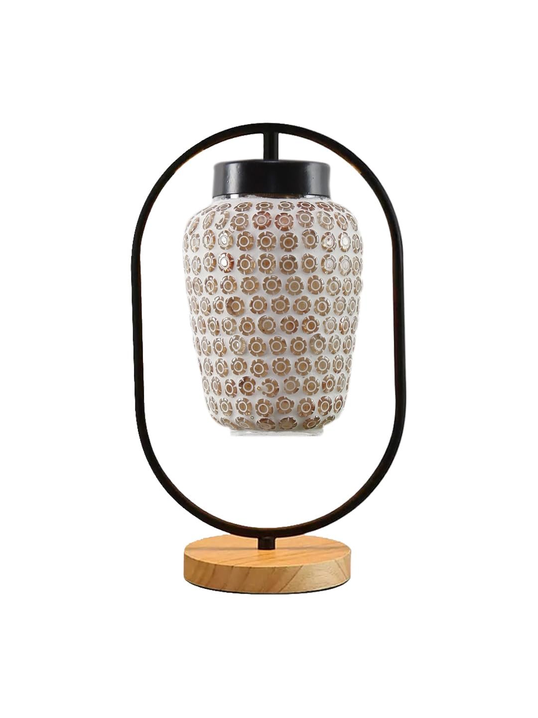 Multicolor Glass Wooden & Iron Table Lamp -17 Inch Height -U