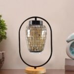 Multicolor Glass Wooden & Iron Table Lamp -17 Inch Height -V