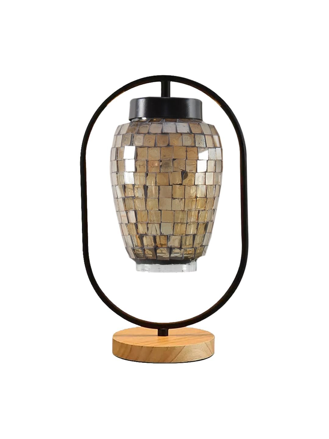 Multicolor Glass Wooden & Iron Table Lamp -17 Inch Height -V