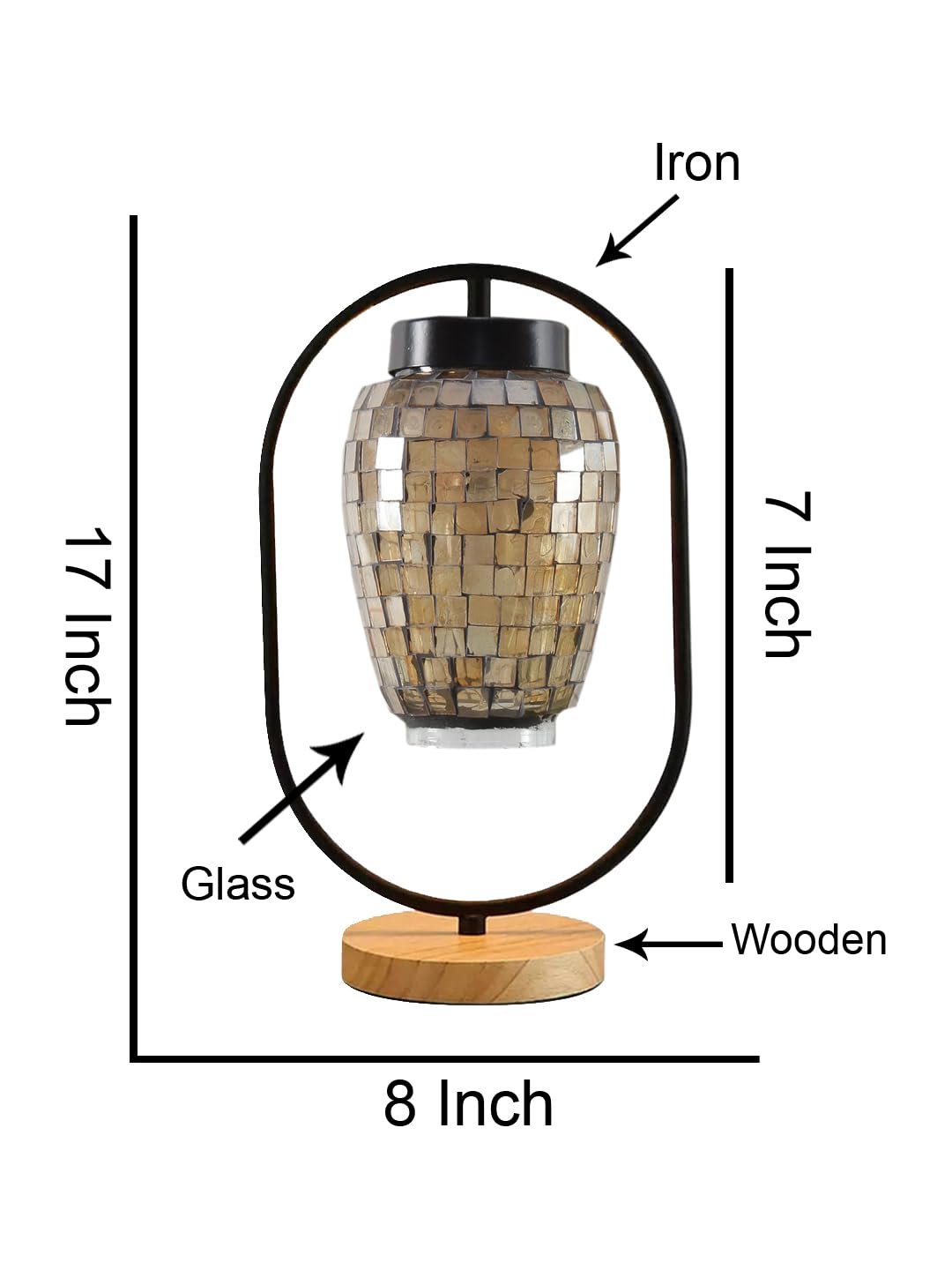 Multicolor Glass Wooden & Iron Table Lamp -17 Inch Height -V