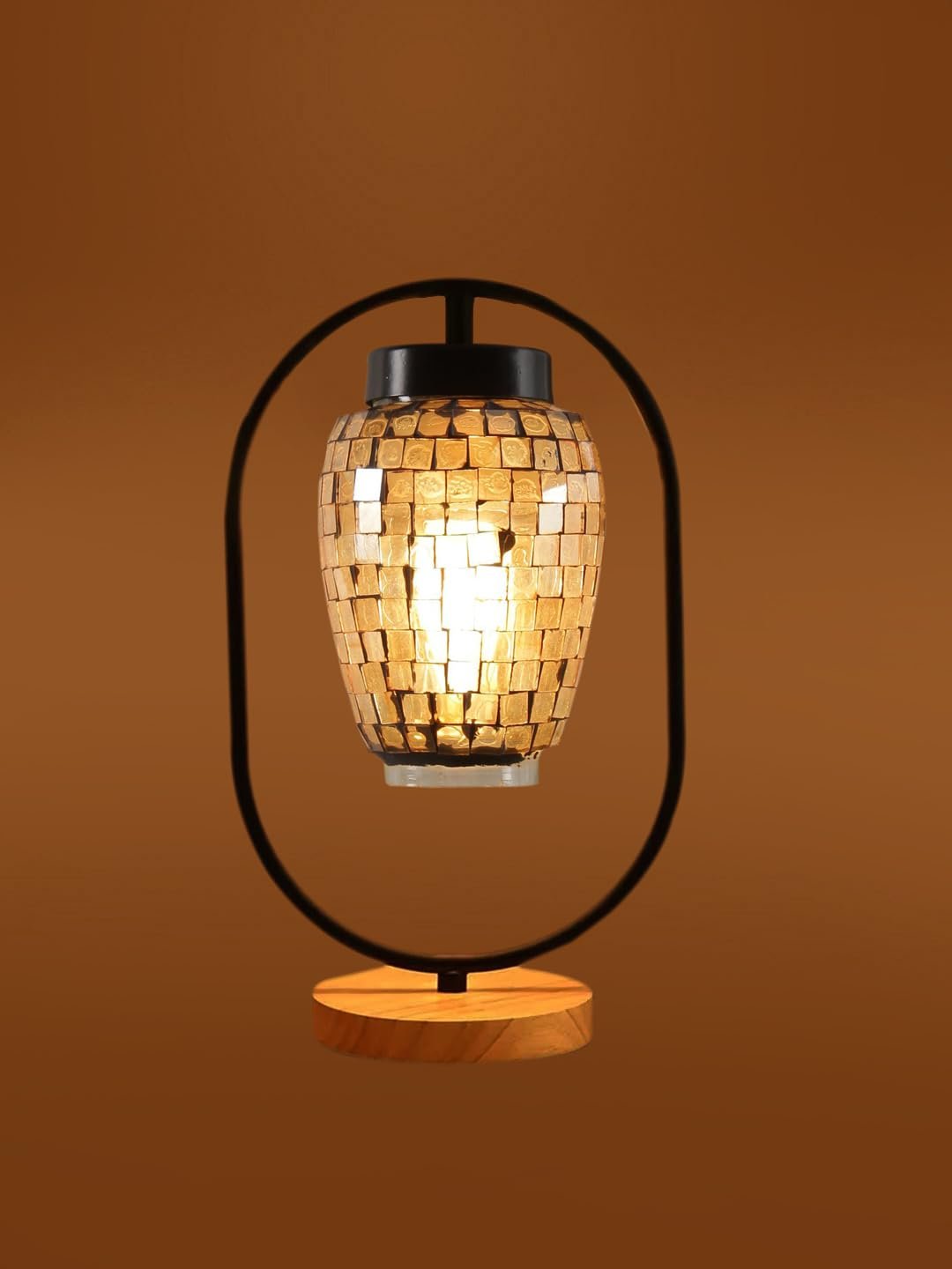 Multicolor Glass Wooden & Iron Table Lamp -17 Inch Height -V