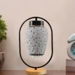 Multicolor Glass Wooden & Iron Table Lamp -17 Inch Height -X