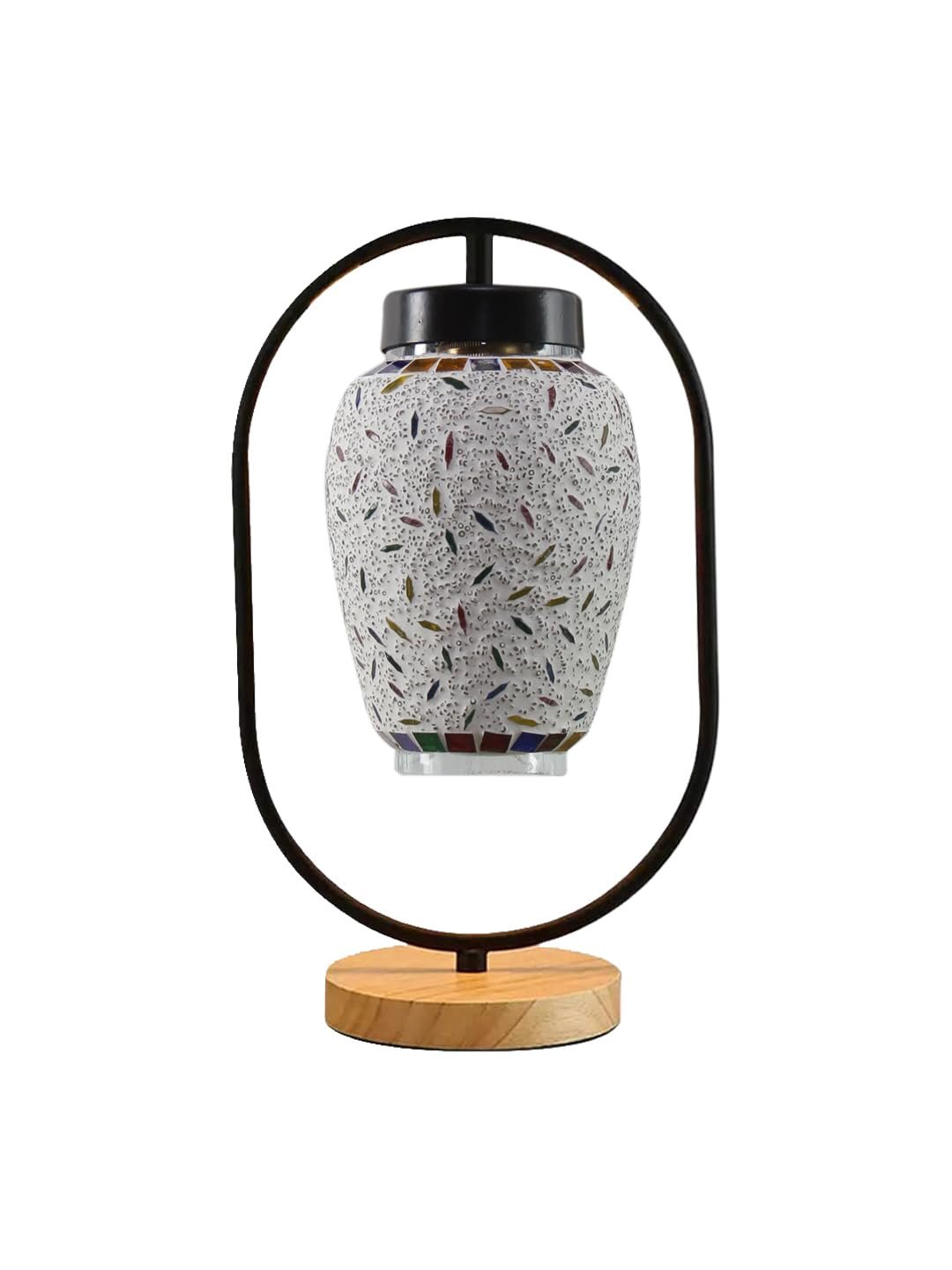 Multicolor Glass Wooden & Iron Table Lamp -17 Inch Height -X