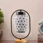 Multicolor Glass Wooden & Iron Table Lamp -17 Inch Height -Y