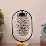 Multicolor Glass Wooden & Iron Table Lamp -17 Inch Height -Z