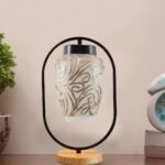 Multicolor Glass Wooden & Iron Table Lamp -17 Inch Height -AB