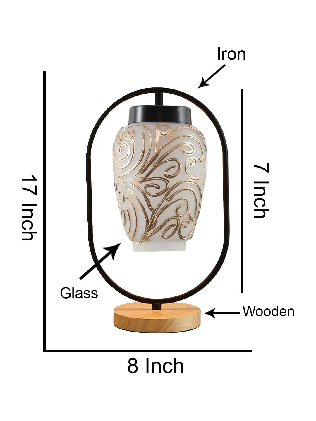 Multicolor Glass Wooden & Iron Table Lamp -17 Inch Height -AB