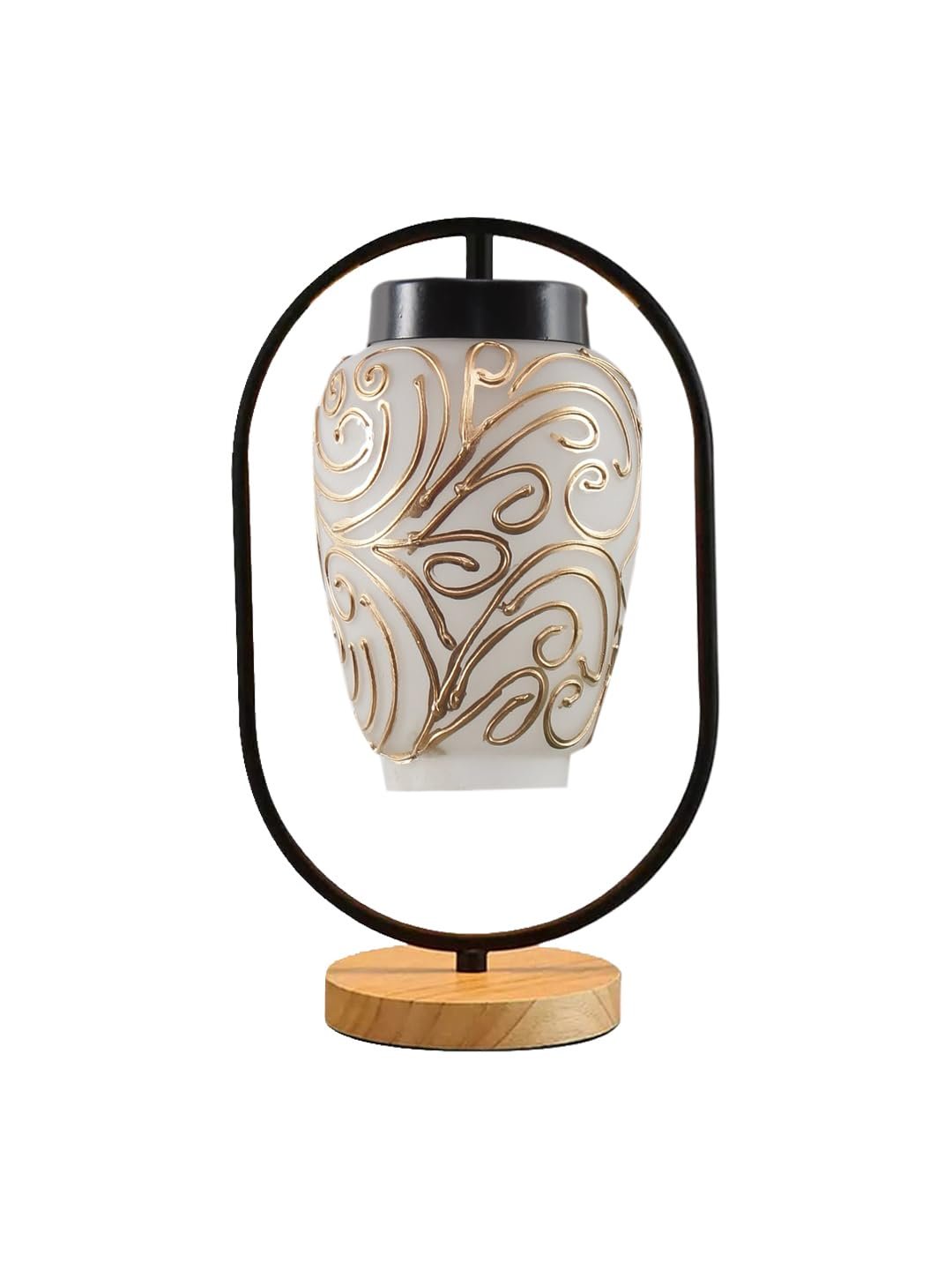 Multicolor Glass Wooden & Iron Table Lamp -17 Inch Height -AB