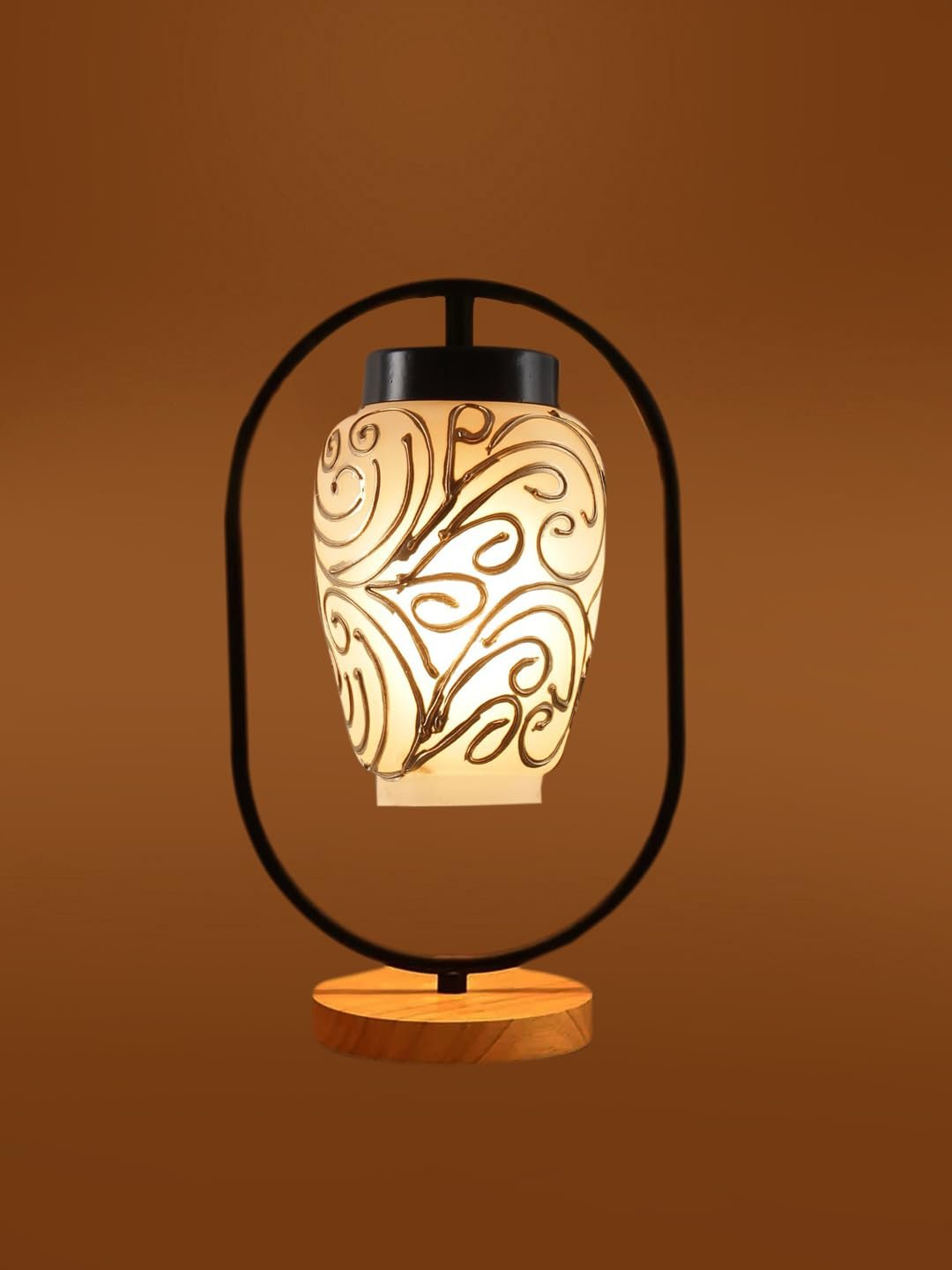 Multicolor Glass Wooden & Iron Table Lamp -17 Inch Height -AB