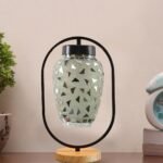Multicolor Glass Wooden & Iron Table Lamp -17 Inch Height -AC