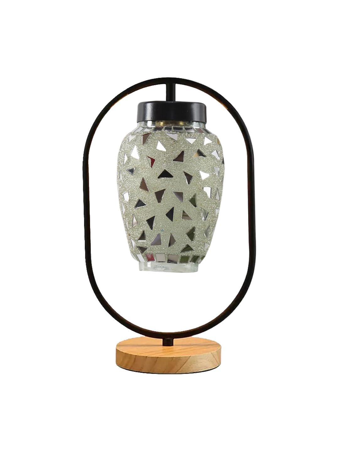 Multicolor Glass Wooden & Iron Table Lamp -17 Inch Height -AC