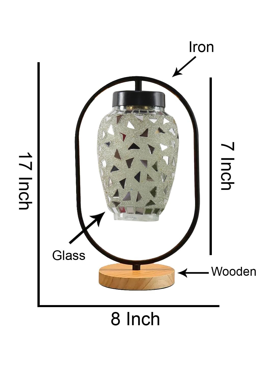 Multicolor Glass Wooden & Iron Table Lamp -17 Inch Height -AC