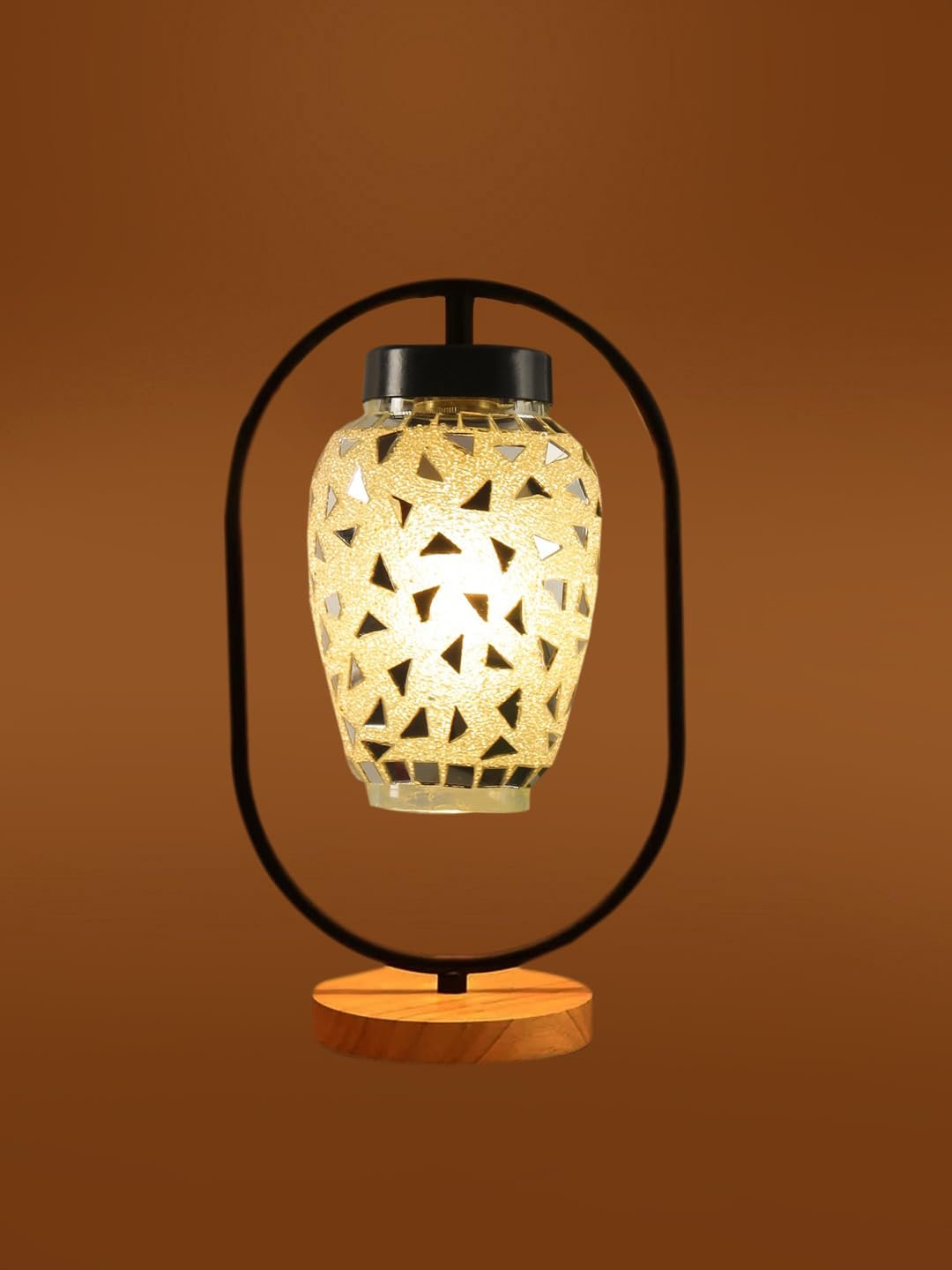 Multicolor Glass Wooden & Iron Table Lamp -17 Inch Height -AC