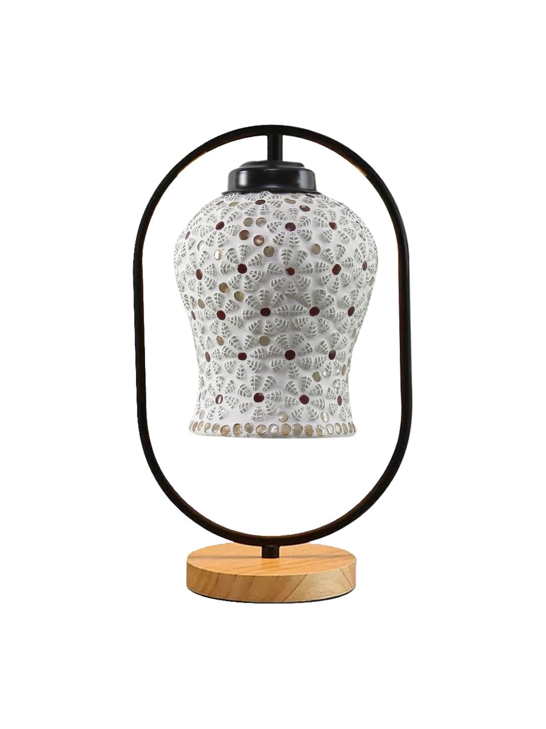 Multicolor Glass Wooden & Iron Table Lamp -17 Inch Height -AE
