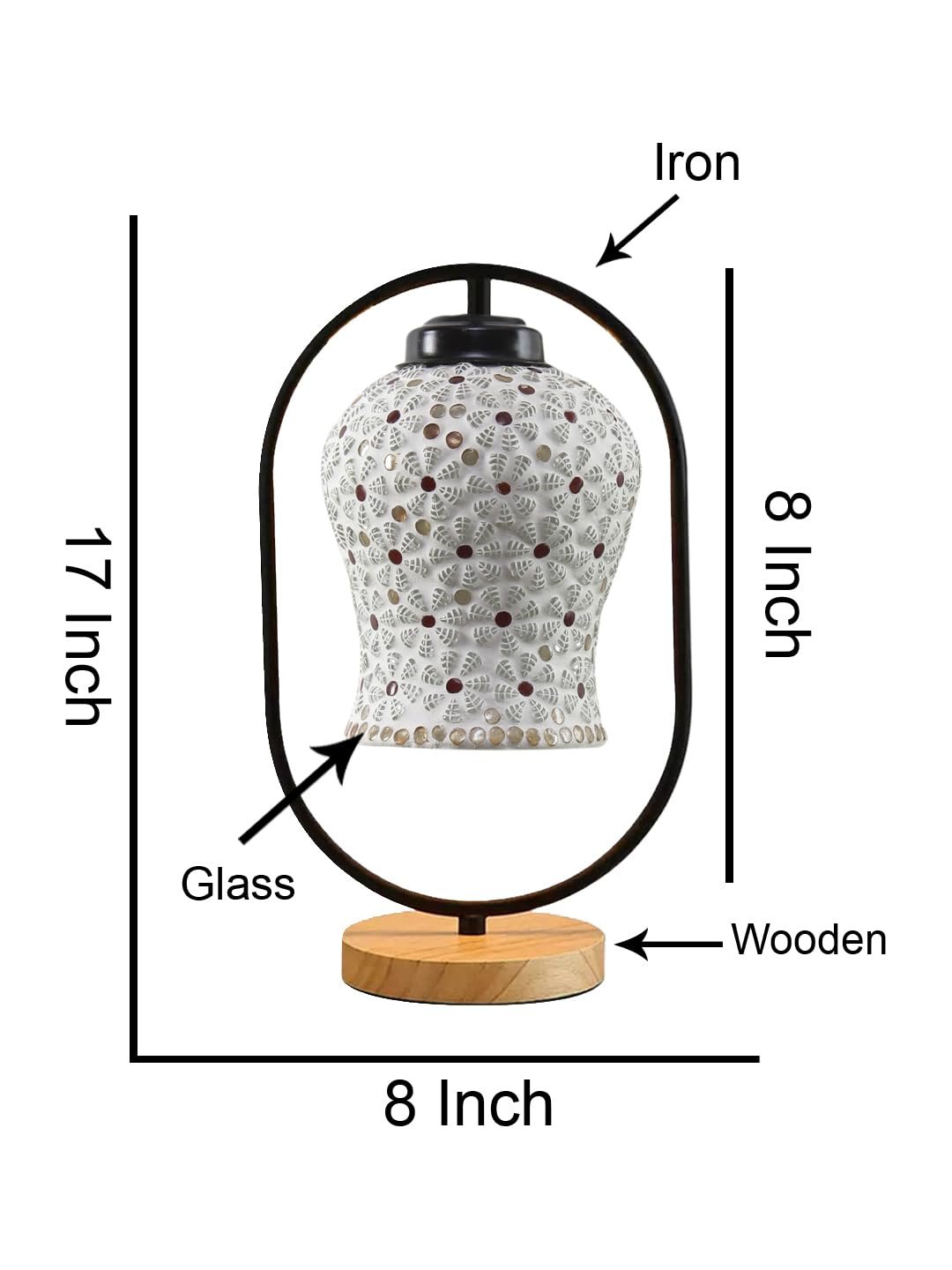 Multicolor Glass Wooden & Iron Table Lamp -17 Inch Height -AE