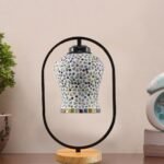 Multicolor Glass Wooden & Iron Table Lamp -17 Inch Height -AG