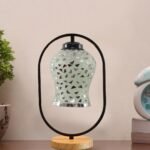 Multicolor Glass Wooden & Iron Table Lamp -17 Inch Height -AG1
