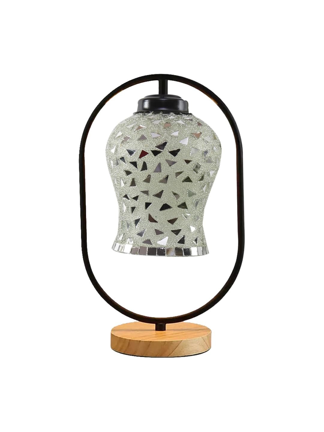 Multicolor Glass Wooden & Iron Table Lamp -17 Inch Height -AG1