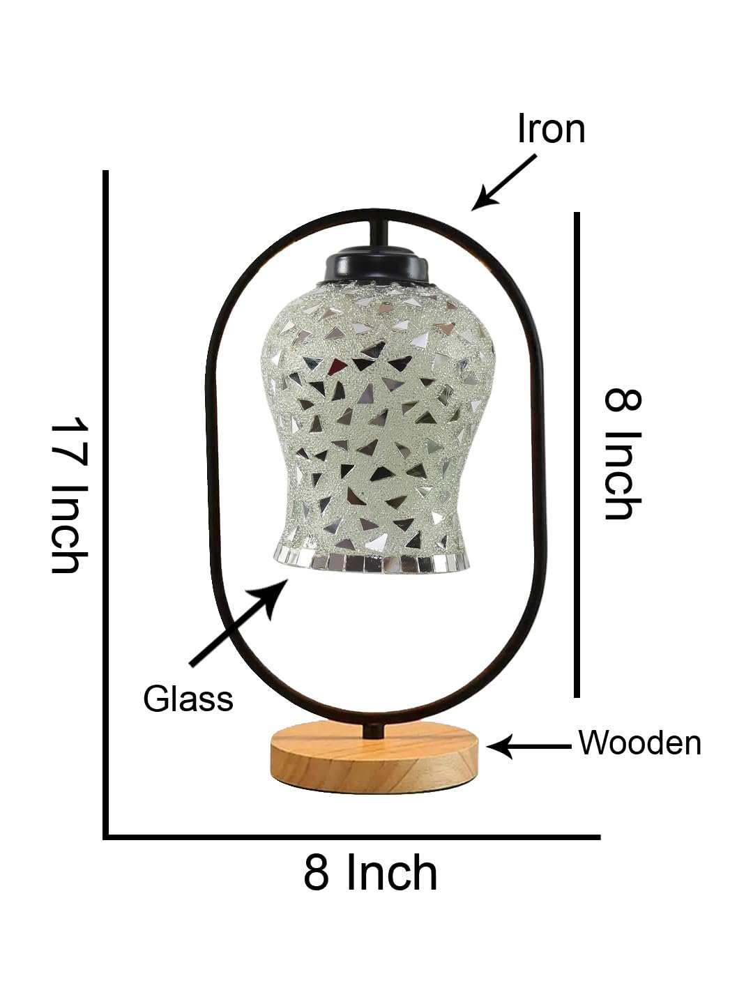 Multicolor Glass Wooden & Iron Table Lamp -17 Inch Height -AG1